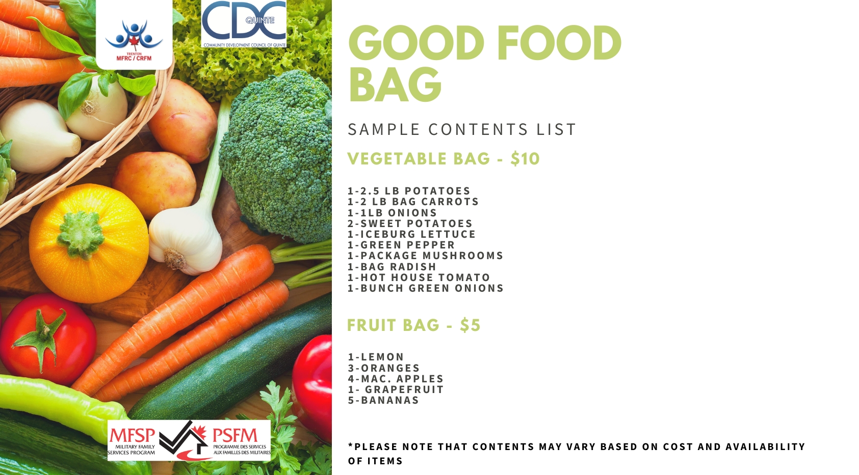 Good Food Bag Good Baby Box MFRC Trenton Ontario Military Family Resource Centre